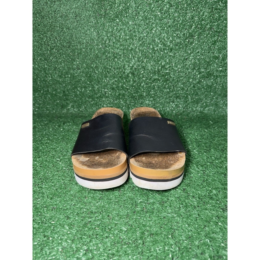 Reef Sandals Womens Size 8 Cushion Scout Hi Brown Black Leather Beach Slides - Picture 6 of 9